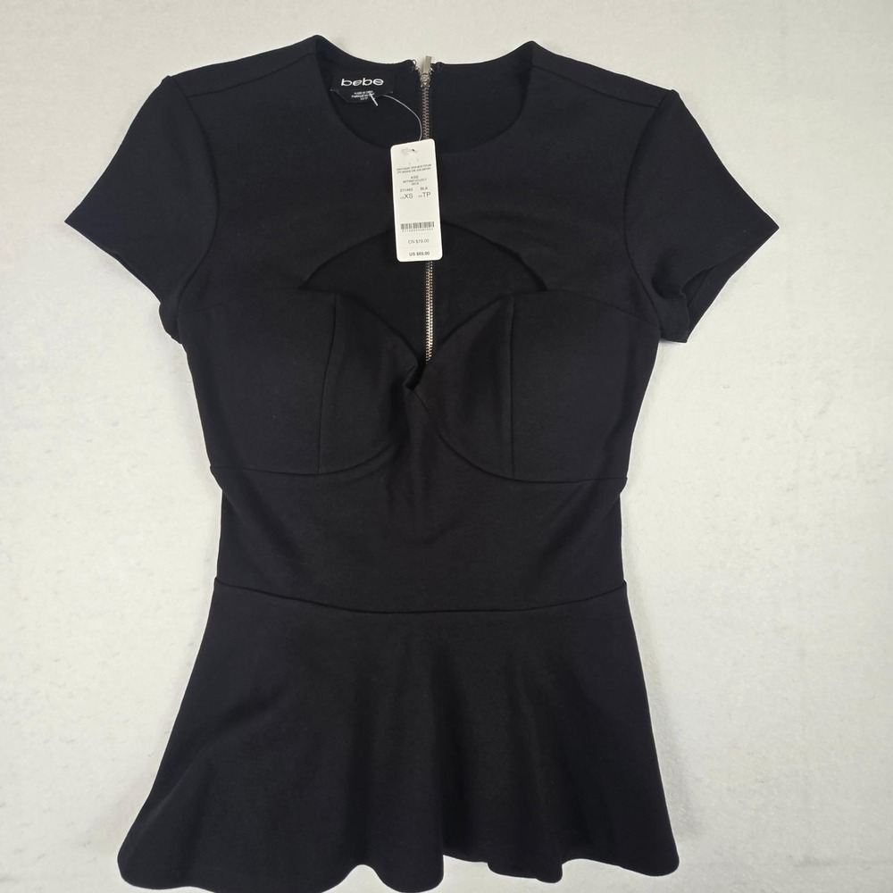 Bebe Peplum Top Women XS Black New Sweetheart (T3)